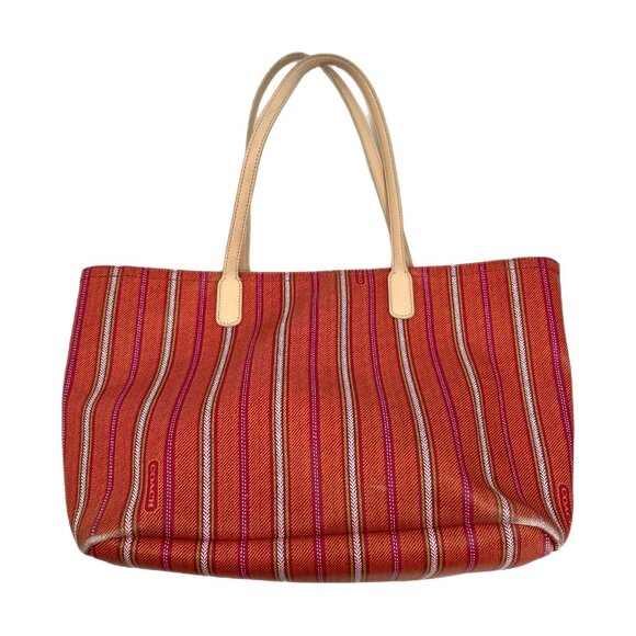 Coach Orange Pink Striped Leather Tote | Good Condition - Picture 1 of 9